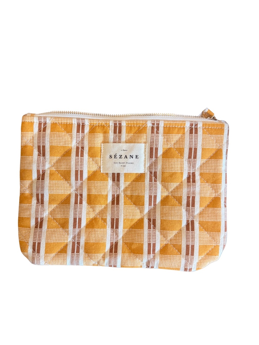 Sezane Yellow Plaid Quilted Pouch